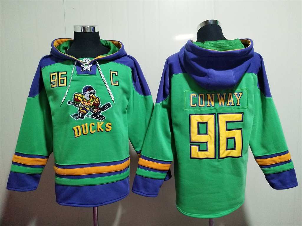 Men's Anaheim Ducks Movie #96 Charlie Conway Green Lace-Up Pullover Hoodie Jersey